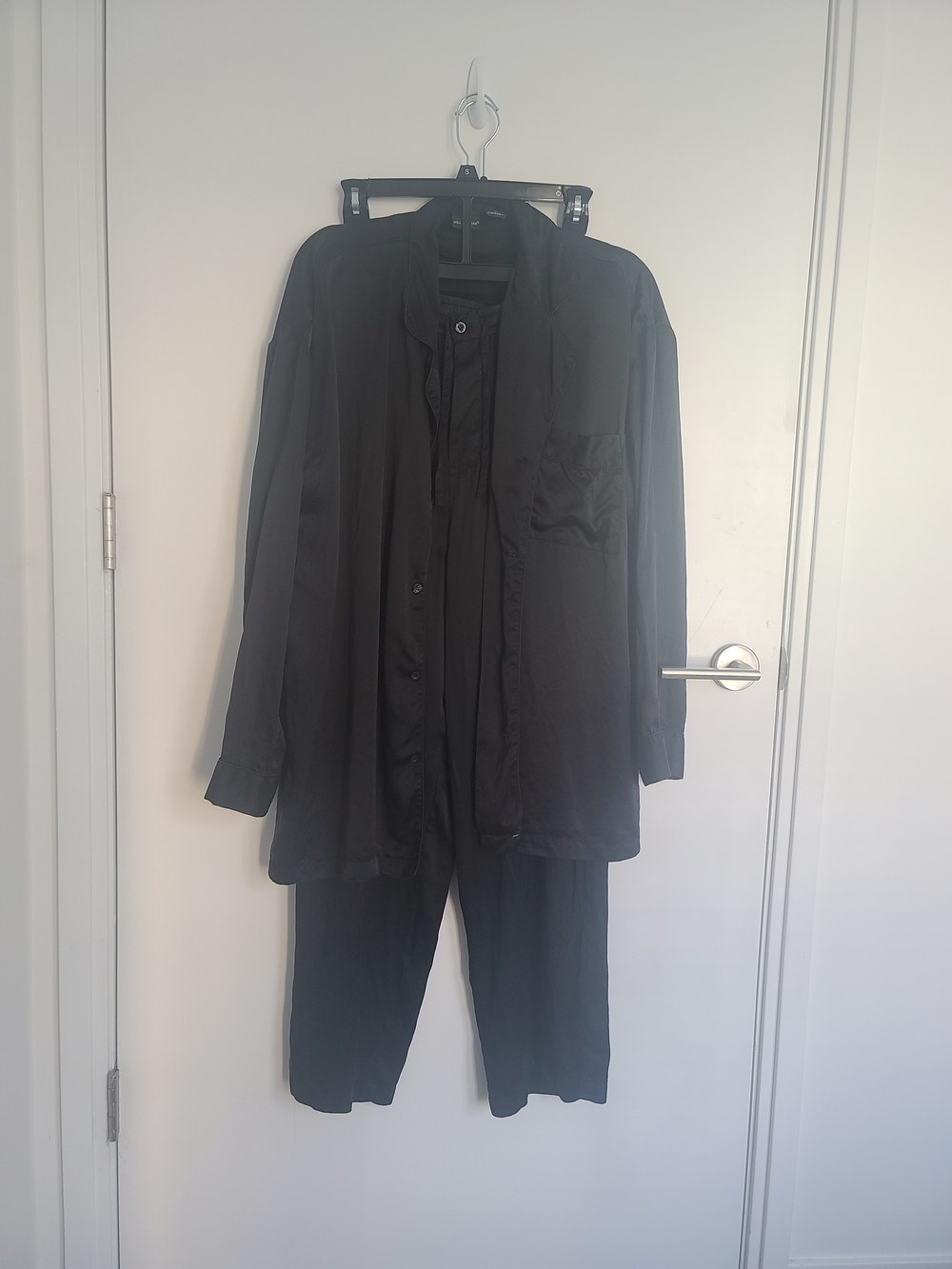 Black 100% Silk Womens Pajama Set